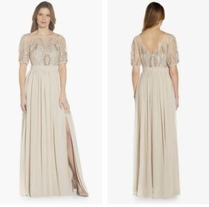 NEW Adrianna Papell Beaded Chiffon Dress Sz 4 Mother Bride Formal Evening Gown